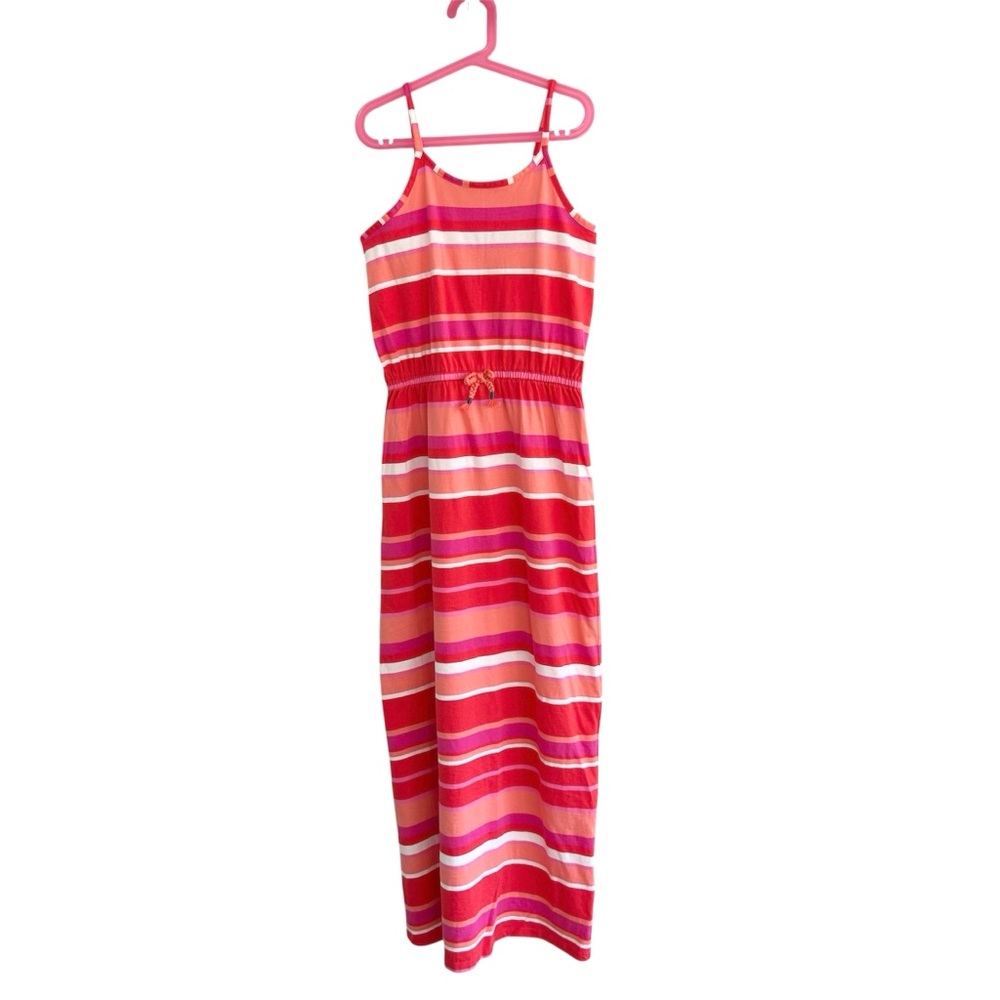 Gymboree Coral Red Pink Stripes Maxi Spaghetti Straps Summer Cotton Dress XL /14